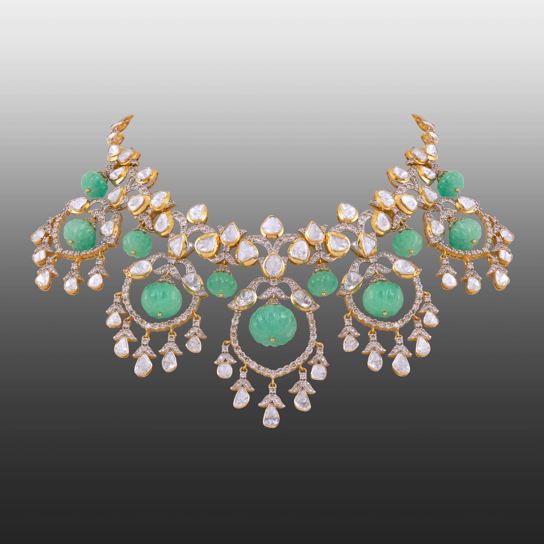 Fusion Polki Necklace with Emerald Melons